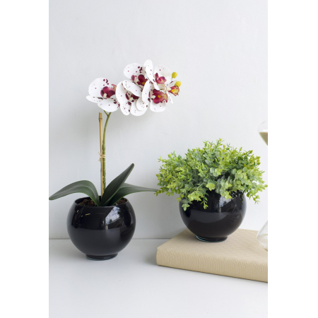 Arranjo de Flor Artificial Orquídea Tigre no Vaso Preto | Distribuidor Das Flores