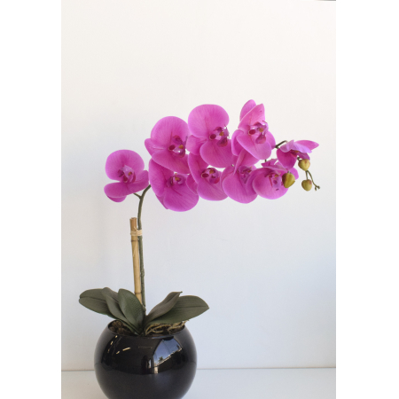 Arranjo de Flor Orquídea Pink Artificial no Vaso Preto | Distribuidor Das Flores