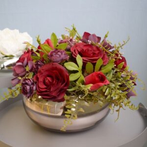 Arranjo de Mini Rosas Vermelhas no Vaso Baixo Rose| Linha Arranjos de Flores Distribuidor Das Flores