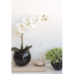 Arranjo de Orquídea Artificial Branca no Vaso Preto P | Distribuidor Das Flores