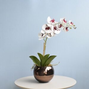 Arranjo de Orquídea Artificial Tigre no Vaso Bronze M |Distribuidor Das Flores