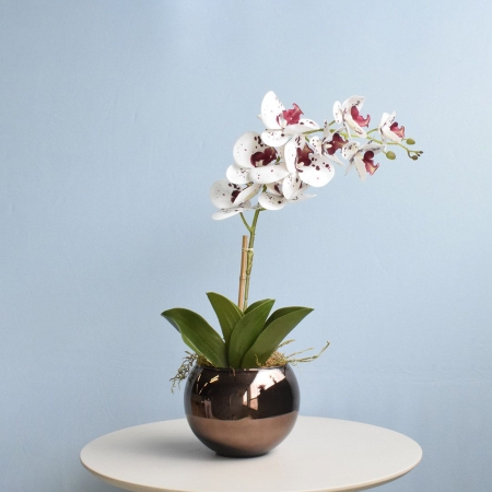 Arranjo de Orquídea Artificial Tigre no Vaso Bronze M |Distribuidor Das Flores