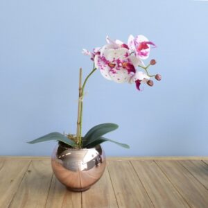 Arranjo de Orquídea Artificial Tigre no Vaso Rose Gold P | Distribuidor Das Flores