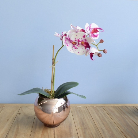 Arranjo de Orquídea Artificial Tigre no Vaso Rose Gold P | Distribuidor Das Flores