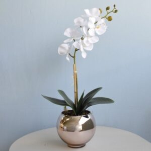 Arranjo de Orquídea Branca Artificial no Vaso Rose Gold P | Distribuidor Das Flores