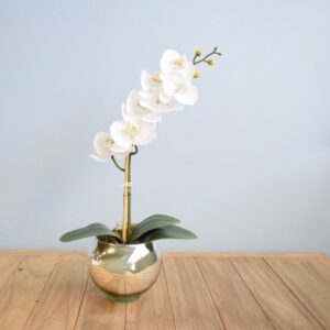 Arranjo de Orquídea de Silicone Branca no Vaso Prateado | Distribuidor Das Flores