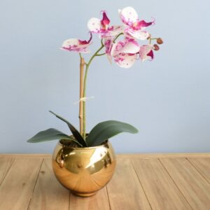 Arranjo de Orquídea de Silicone Tigre no Vaso Dourado | Distribuidor Das Flores