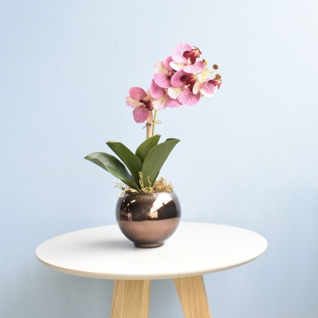 Arranjo de Orquídea Rosa 3d no Vaso Bronze P | Distribuidor Das Flores