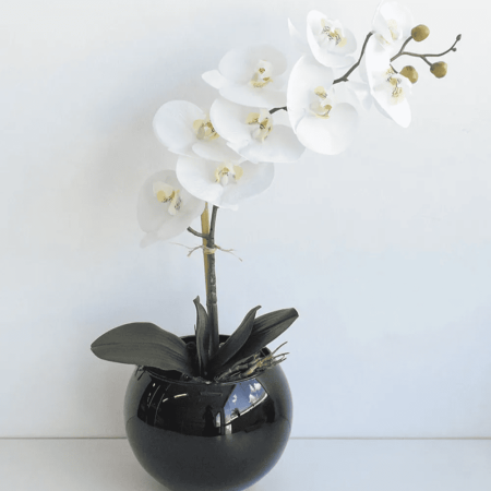 Arranjo Orquídea Artificial Branca no Vaso M Preto | Distribuidor Das Flores