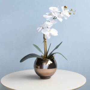Arranjo Orquídea Artificial Branca no Vaso Pequeno Bronze | Distribuidor Das Flores