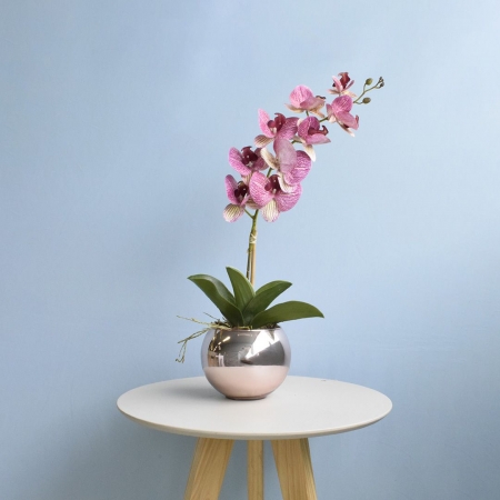 Arranjo Orquídea Artificial Rosa no Vaso Rose Gold M | Distribuidor Das Flores
