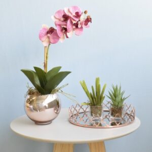 Arranjo Orquídea Artificial Rosa Vaso Rose Gold P | Distribuidor Das Flores