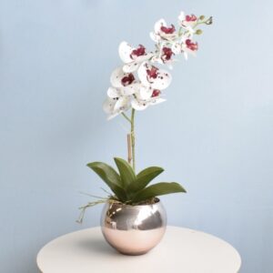 Arranjo Orquídea Artificial Tigre no Vaso Rose Gold | Distribuidor Das Flores