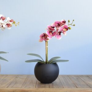 Arranjo Orquídea Rosa Artificial no Vaso de Vidro Preto | Distribuidor Das Flores
