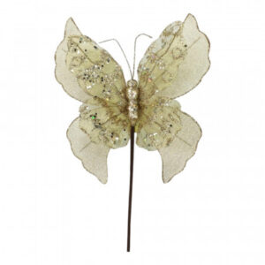 Borboleta Decorativa Branca e Dourada 26cm | Natal Encantado Distribuidor Das Flores