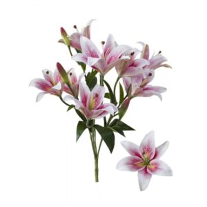 Buquê de Flores Artificiais Lírios Toque Real Branco e Rosa com 9 Flores | Distribuidor Das Flores