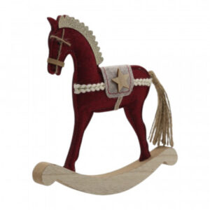 Decoração Cavalo de Balanço Vermelho e Cinza 22cm | Natal Encantado Distribuidor Das Flores