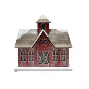 Enfeite de Natal Casinha Vermelha com Telhados Nevados e Janelas Provençais com Luz de Led 14cm | Natal Encantado Distribuidor Das Flores