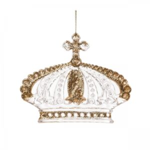 Enfeite de Pendurar Coroa Cristal Acrílica Transparente com Dourado 10cm | Natal Distribuidor Das Flores