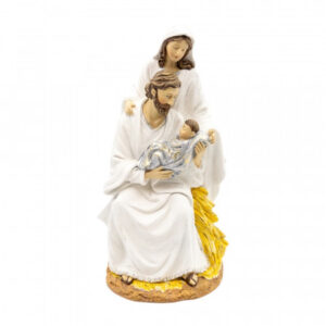Estátua da Sagrada Família Branca e Dourada 32cm | Natal Encantado Distribuidor Das Flores