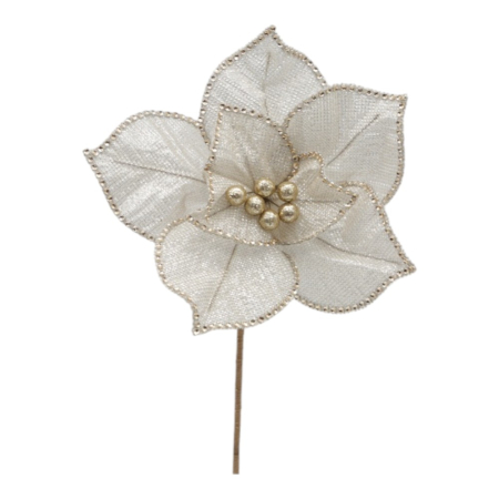 Flor de Natal Poinsetia Champanhe com Dourado e Strass 30cm | Distribuidor Das Flores