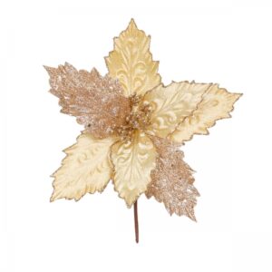 Flor de Natal Poinsettia Champagne com Pétalas de Veludo e Glitter 30cm | Natal Encantado na Distribuidor Das Flores