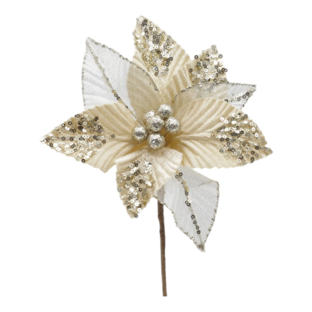 Flor Decorativa Poinsettia Champagne 25 cm | Distribuidor Das Flores