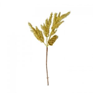 Galho Natalino com Folhas e Pinha Dourado com Glitter 40cm | Natal Encantado Distribuidor Das Flores