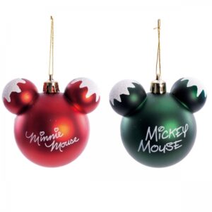 Jogo com 6 Peças Bola de Natal Disney Mickey e Minnie Silhueta Sortida Vermelha e Verde 6cm | Distribuidor Das Flores
