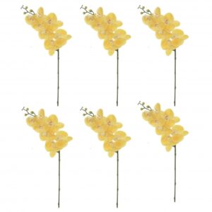 Kit Atacado Vinte e Quatro Unidades - Flor Artificial de Orquídea Toque Real Amarela | Distribuidor Das Flores