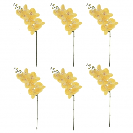 Kit Atacado Vinte e Quatro Unidades - Flor Artificial de Orquídea Toque Real Amarela | Distribuidor Das Flores