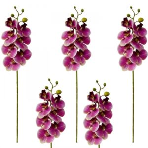 Kit com 12 Hastes Orquidea Artificial Phalaenopsis Realista X7 Toque Real Rosa e Amarela
