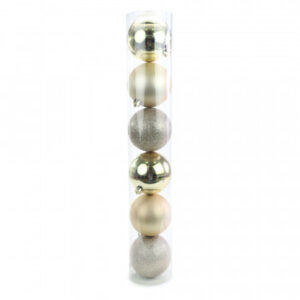 Kit de Bolas de Natal Brilho, Fosco e Glitter Nude 7cm (Jogo com 6) | Distribuidor Das Flores