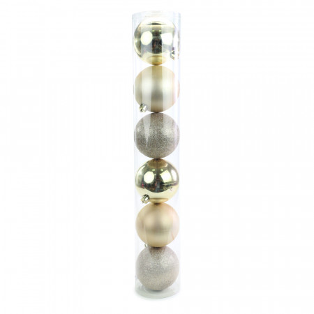 Kit de Bolas de Natal Brilho, Fosco e Glitter Nude 7cm (Jogo com 6) | Distribuidor Das Flores