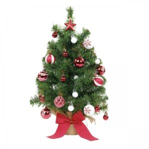 Árvore de Natal Verde 45cm com 36 Enfeites Vermelhos e Brancos | Natal Encantado Distribuidor Das Flores