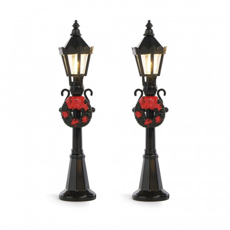 Mini Postes Decorativos com Guirlanda e LED Preto 12cm (Jogo com 2 Peças) | Natal Encantado Distribuidor Das Flores