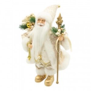Papai Noel em Pé Luxo com Presentes Branco e Dourado 29cm | Natal Encantado Distribuidor Das Flores