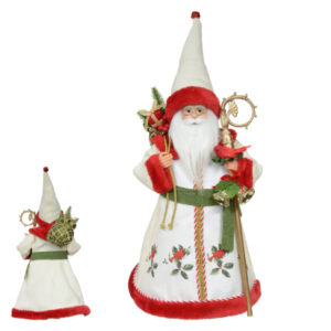 Papai Noel Natal em Pé 45cm com Roupas Brancas com Estampa de Cardeal Vermelho | Distribuidor Das Flores
