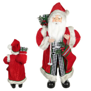 Papai Noel Natal em Pé  Vermelho e Xadrez 30cm| Enfeite Natal Encantado Distribuidor Das Flores