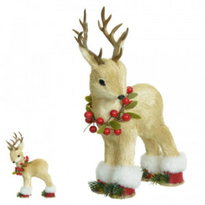 Rena de Natal de Sisal em Pé Vermelha 19x14cm | Natal Encantado Distribuidor Das Flores